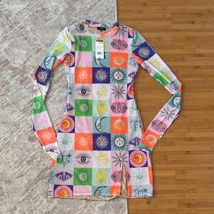 AFRM Multicolor Celestial Print Long Sleeve Dress